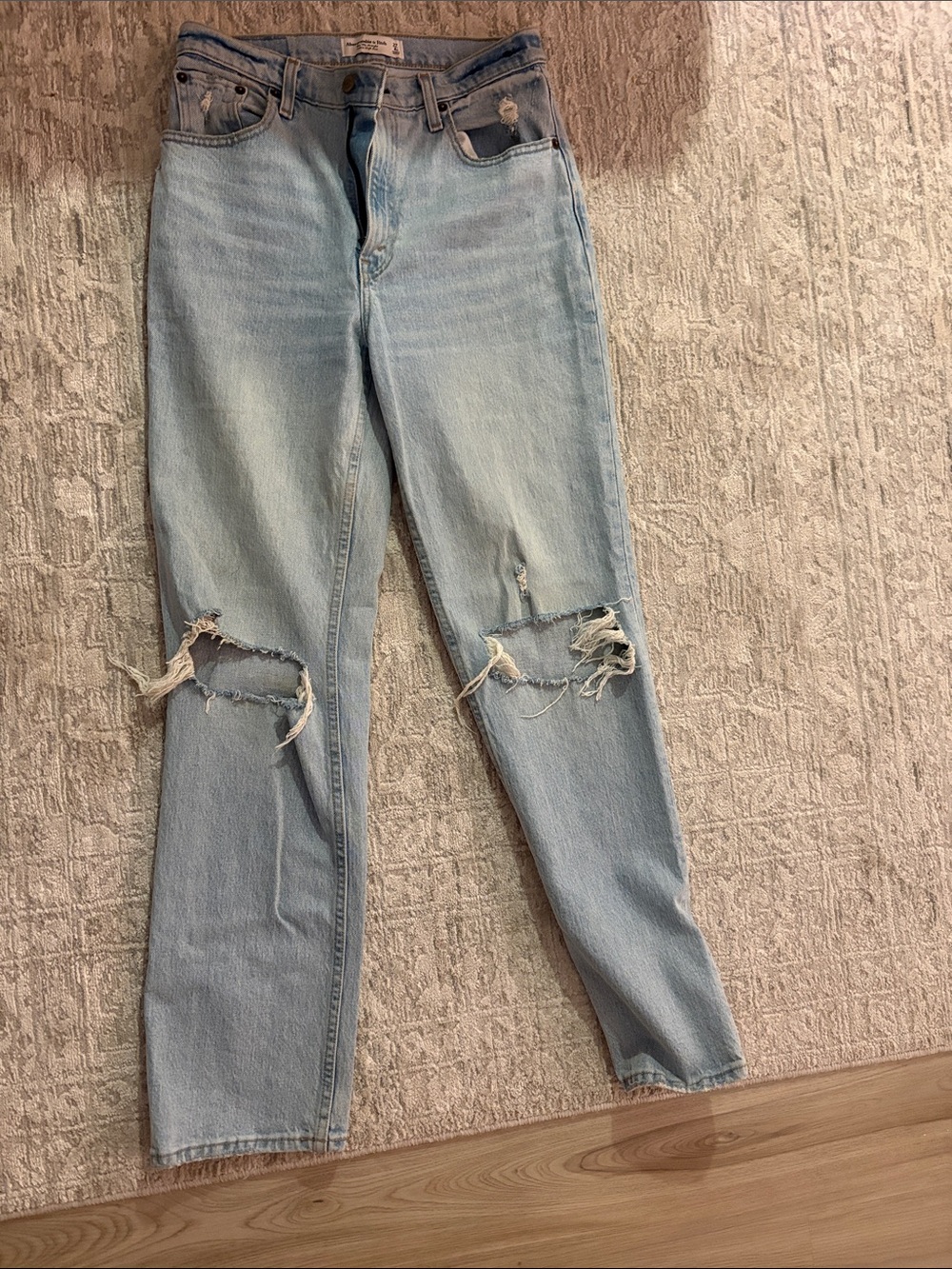 Abercrombie & Fitch Light Blue Distressed Straight-Leg Jeans